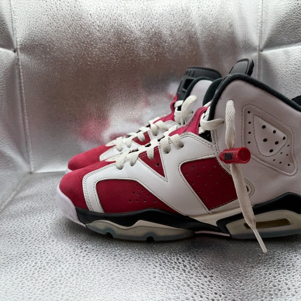 Size 7Y Nike Air Jordan 6 Retro White/Black-Carmine Boys Mid Sneakers 384665-106
